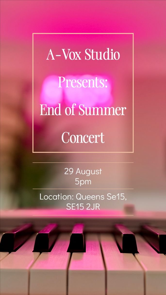 Poster for the A-VOX End of Summer Concert, 29 August, Queens SE15