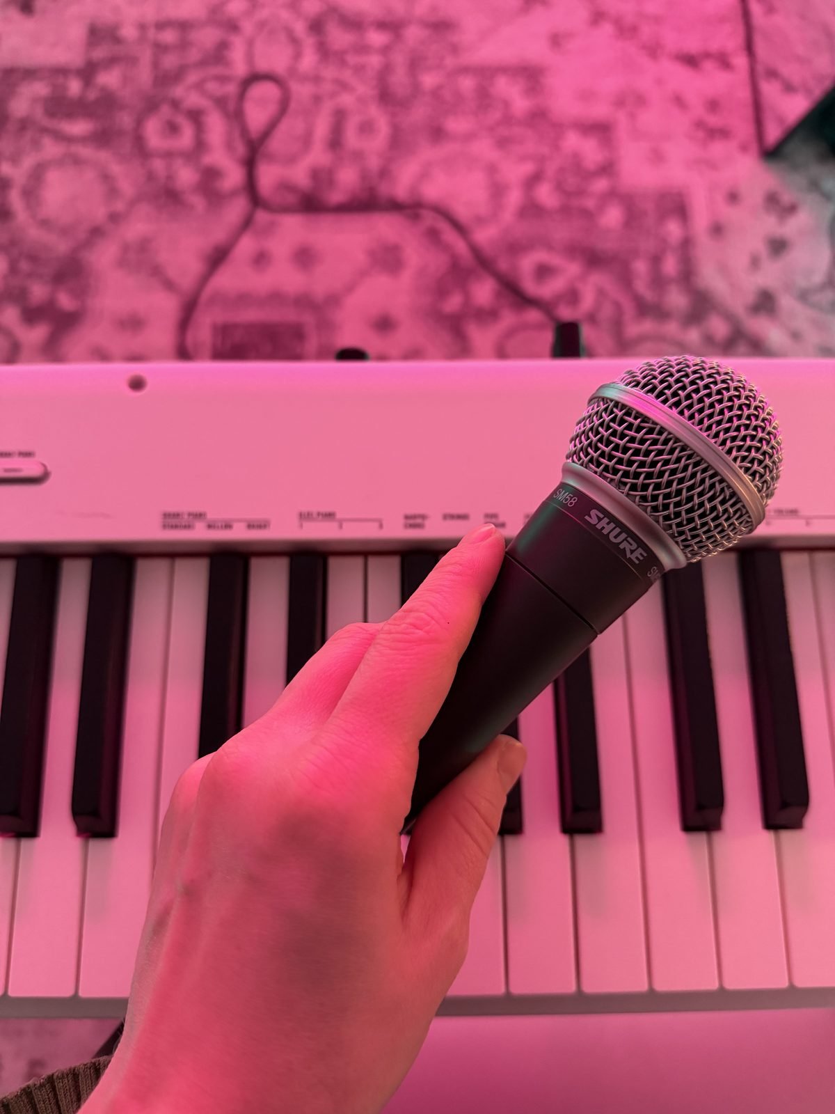 ABRSM piano tuition in London — microphone above the piano keys at A-VOX studio, Bermondsey